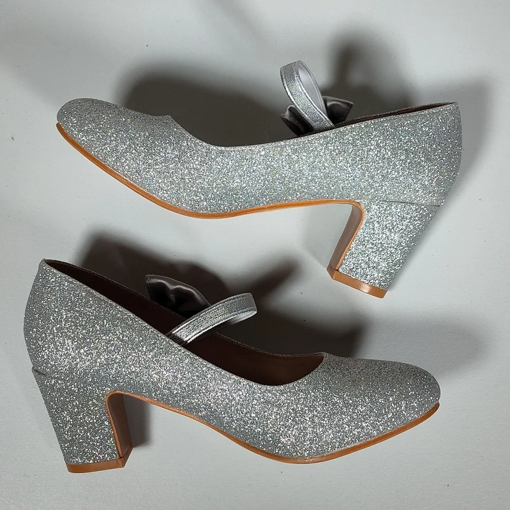 Badgley Mischka Girls‎ Glitter Block Heel Dress Shoes 2